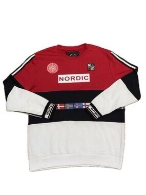 NORDIC DOWN *NWT* Nordic Flags Colorblock Crewneck Red Black Sweatshirt | Sz 2XL